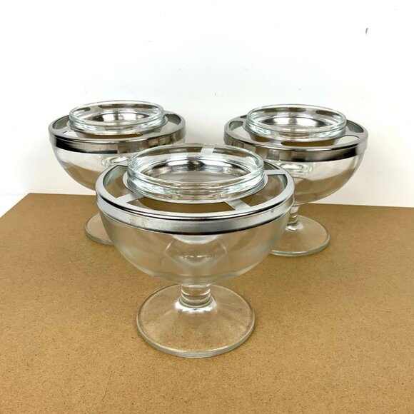 Vintage Glass Stainess Steel Ring Caviar Shrimp Cocktail Icer Server - Picture 14 of 16